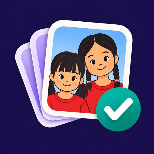 Photo Cull app icon: a stack of illustrated portraits with a checkmark